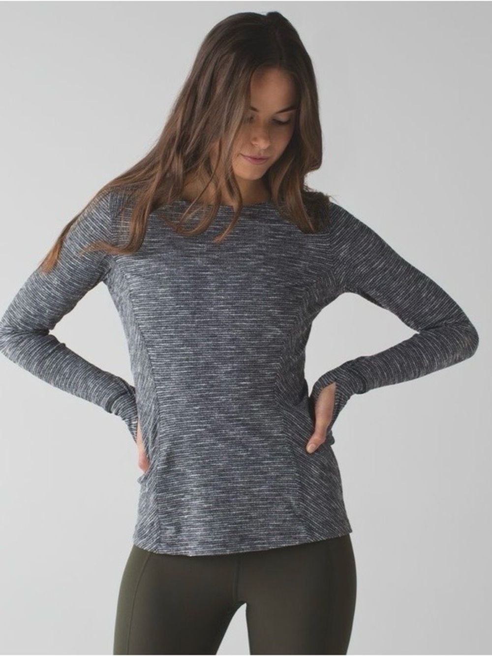 Lululemon Kanto Catch Me Long Sleeve Coco Pique Black White